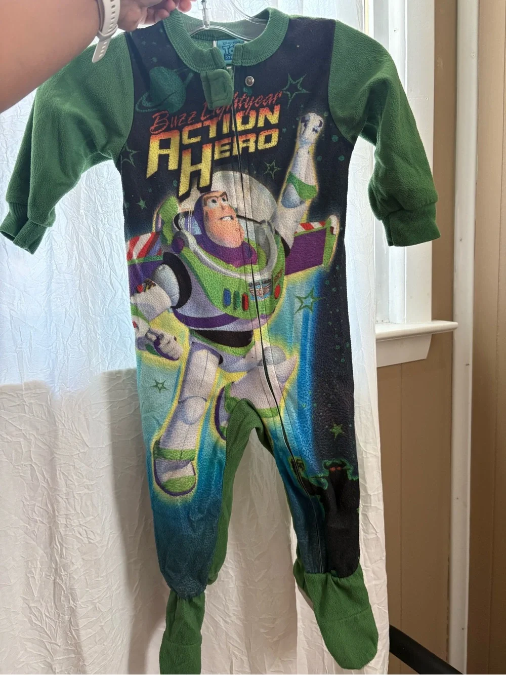 Vintage Buzz Lightyear Action Hero Green Kids One-Piece Pajamas